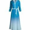 Lily | Turquoise & Blue Ombré Tie-Waist Maxi Shirt Dress - Plus