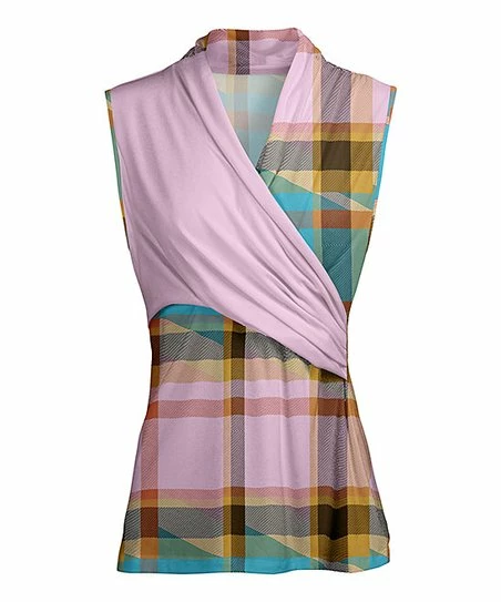 Lily | Pink & Green Plaid Sleeveless Surplice Top - Women 1 Lily | Pink & Green Plaid Sleeveless Surplice Top - Women