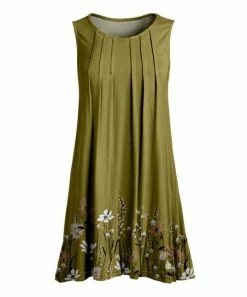 Lily | Olive & White Floral Sleeveless Tunic - Women