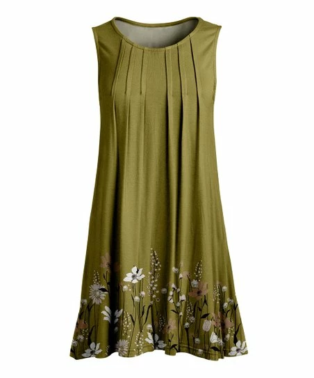 Lily | Olive & White Floral Sleeveless Tunic - Women 1 Lily | Olive & White Floral Sleeveless Tunic - Women