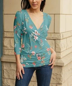 Lily | Turquoise & Coral Floral Surplice Tunic - Women