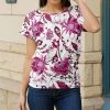 Lily | Purple & White Floral Ruched Blouson Tunic - Women
