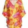 Lily | Yellow & Pink Palm Bell-Sleeve V-Neck Tunic - Women