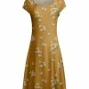 Lily | Yellow & Green Floral Cap-Sleeve Scoop Neck Dress - Women
