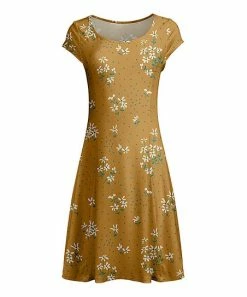 Lily | Yellow & Green Floral Cap-Sleeve Scoop Neck Dress - Women