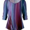 Lily | Purple & Red Stripe Three-Quarter Sleeve Scoop Neck Top - Women