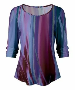 Lily | Purple & Red Stripe Three-Quarter Sleeve Scoop Neck Top - Women