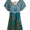Lily | Teal & Rust Abstract Tie-Back Flutter-Sleeve Tunic - Women