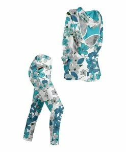 Lily | Turquoise & Blue Floral Cutout Hoodie & Pocket Leggings - Women