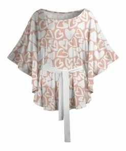Lily | Beige & White Hearts Flutter-Sleeve Waist-Tie Tunic - Women