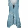 Lily | Blue & White Floral Button-Accent V-Neck Sleeveless Handkerchief Tunic - Women