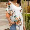 Lily | White & Orange Floral Ruffle-Sleeve V-Neck Tunic - Plus