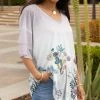 Lily | White & Purple Floral Ruffle-Sleeve V-Neck Tunic - Women