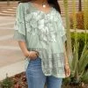 Lily | Green & White Floral Layered-Sleeve V-Neck Tunic - Women & Plus