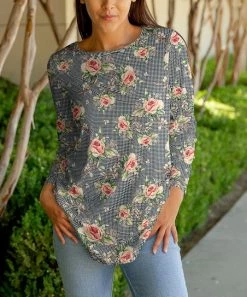 Lily | Black & Red Houndstooth Floral Long-Sleeve Tunic - Women