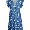 Lily | Blue & White Floral Ruffle-Sleeve V-Neck Tunic - Plus