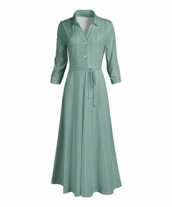 Lily | Green & Yellow Pinstripe Button-Front Maxi Dress - Plus