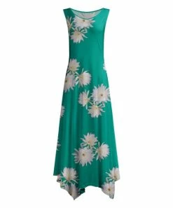 Lily | Turquoise & White Floral Sleeveless Handkerchief Maxi Dress - Plus