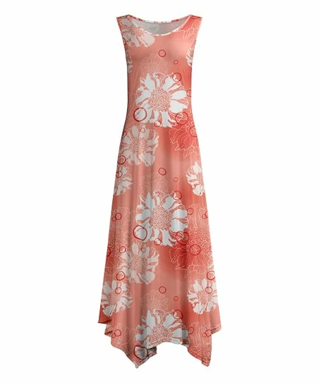 Lily | Rose & White Floral Sleeveless Handkerchief Maxi Dress - Plus 1 Lily | Rose & White Floral Sleeveless Handkerchief Maxi Dress - Plus