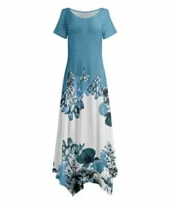 Lily | Blue & White Floral Handkerchief Maxi Dress - Women