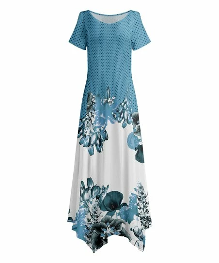 Lily | Blue & White Floral Handkerchief Maxi Dress - Women 1 Lily | Blue & White Floral Handkerchief Maxi Dress - Women