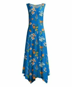 Lily | Orange & Blue Floral Sleeveless Handkerchief Maxi Dress - Plus