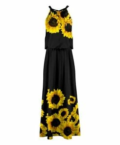 Lily | Black & Yellow Sunflower Sleeveless Blouson Maxi Dress - Plus