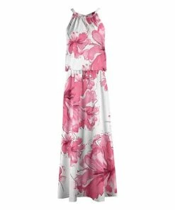 Lily | Pink & White Floral Sleeveless Blouson Maxi Dress - Plus