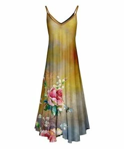 Lily | Gold & Pink Floral V-Neck Maxi Dress - Plus