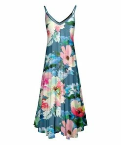 Lily | Teal & Pink Floral V-Neck Maxi Dress - Women