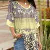 Lily | Lavender & Yellow Damask Layered Bell-Sleeve Tunic - Women