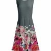 Lily | Gray & Pink Floral Sleeveless Fit & Flare Dress - Women