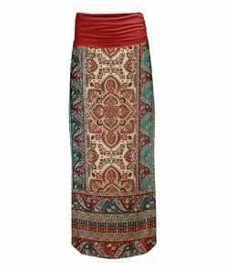 Lily | Red & Teal Arabesque Maxi Skirt - Women