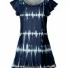 Lily | Navy & White Tie-Dye Stripe Flutter-Sleeve Tunic - Women