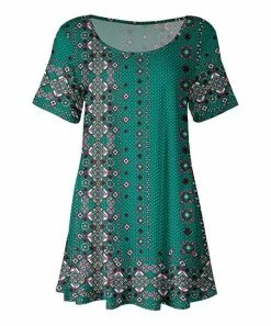 Lily | Turquoise & Pink Abstract Short-Sleeve Tunic - Plus