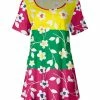 Lily | Green & Pink Multicolor Color Block Floral Short-Sleeve Tunic - Plus