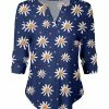 Lily | Navy & White Floral Long-Sleeve Notch Neck Top - Women