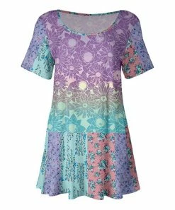 Lily | Purple & Aqua Patchwork Floral Short-Sleeve Tunic - Women & Plus