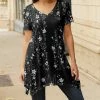 Lily | Black & Gray Floral Handkerchief V-Neck Tunic - Women & Plus