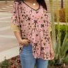 Lily | Pink & Beige Floral Layered Ruffle-Sleeve V-Neck Tunic - Plus