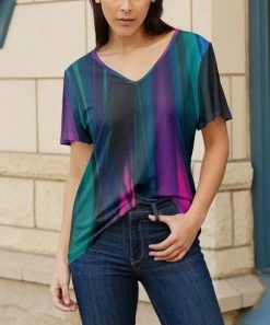 Lily | Black & Purple Abstract Line V-Neck Short-Sleeve Top - Plus