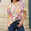 Lily | White & Yellow Marble V-Neck Short-Sleeve Top - Plus