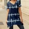 Lily | Navy & White Tie-Dye Handkerchief V-Neck Tunic - Women
