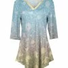 Lily | Blue & Yellow Ombré Floral Curved-Hem V-Neck Tunic - Plus