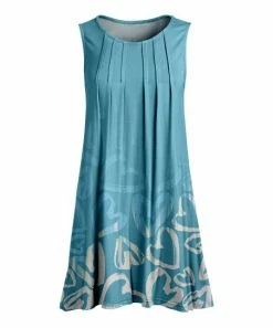 Lily | Aqua & White Heart Sketch Pleated Sleeveless Tunic - Plus