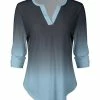 Lily | Blue & Gray Ombré Long-Sleeve V-Neck Top - Women & Plus
