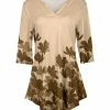 Lily | Beige & Brown Floral Curved-Hem V-Neck Tunic - Plus