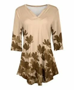 Lily | Beige & Brown Floral Curved-Hem V-Neck Tunic - Plus