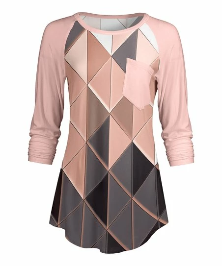 Lily | Gray & Pink Geometric Pocket Raglan Tunic - Plus 1 Lily | Gray & Pink Geometric Pocket Raglan Tunic - Plus