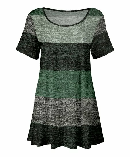 Lily | Green & Black Knit-Print Stripe Scoop Neck Tunic - Women 1 Lily | Green & Black Knit-Print Stripe Scoop Neck Tunic - Women